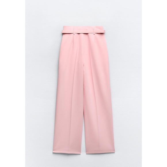Zara Wide Leg Belted Pants Pink - Picture 5 of 13